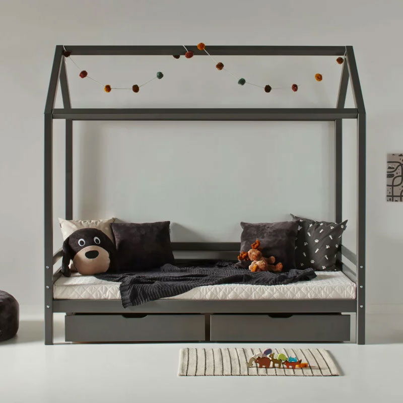 Hoppekids Hausbett ECO Dream  90x200cm smoked pearl - viel Zubehör wählbar