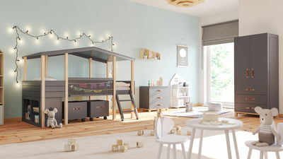 Kinderzimmer Set 7-teilig Cory 90x200cm, Anthrazit Kinderzimmer Set 7-teilig Cory 90x200cm, Anthrazit