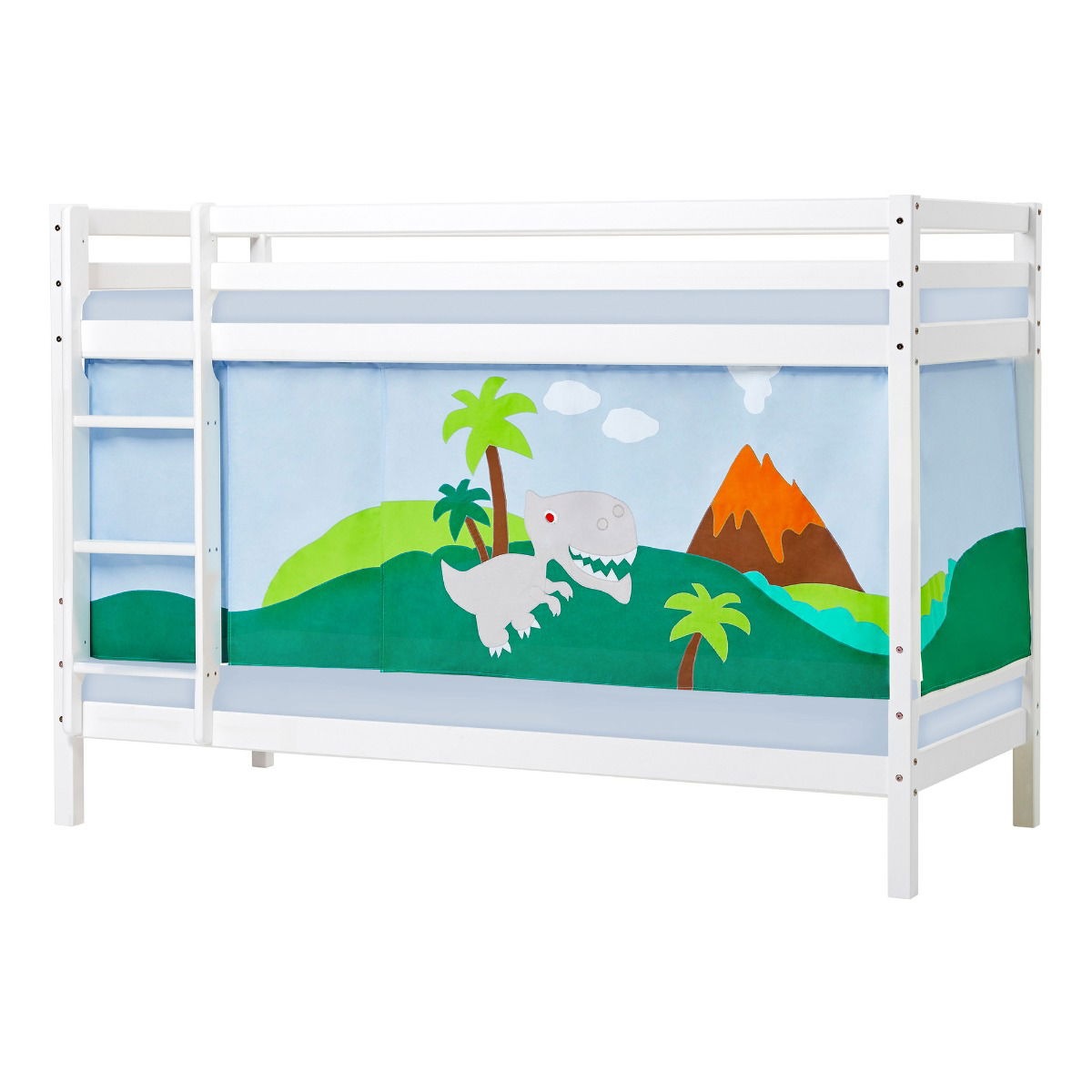 Hoppekids ECO Dream Etagenbett 90x200 (nicht teilbar) mit DINOSAUR Vorhang und Kaltschaum-Matratzen