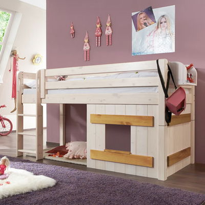 Infans halbhohes Spielbett mit Holzdekorelement  Infans halbhohes Spielbett mit Holzdekorelement