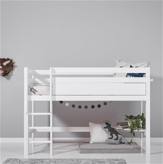 Halbhohes Bett in deckend weiß mit Deluxe Lattenrost, gerade Leiter