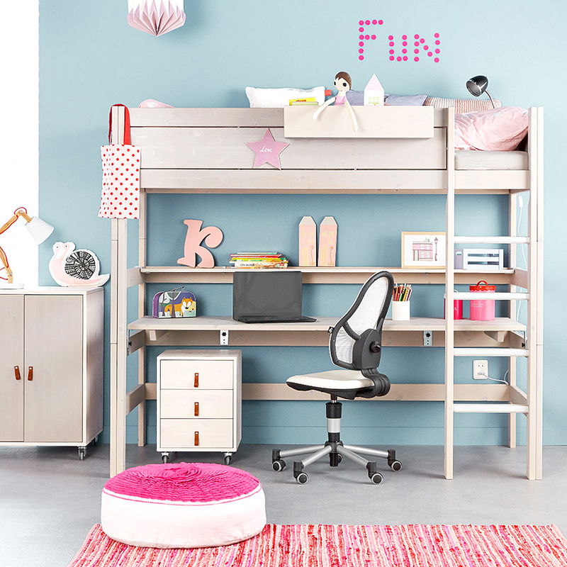 Hochbett mit Schreibtischplatte und Ablage, H 177 cm Hochbett mit Schreibtischplatte und Ablage, H 177 cm