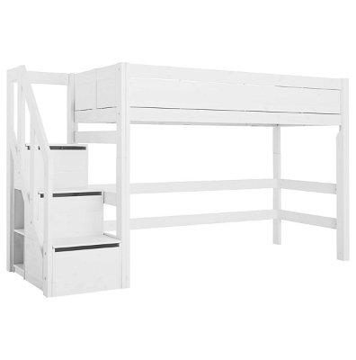Mittelhohes Bett mit Treppe, deckend Weiß 