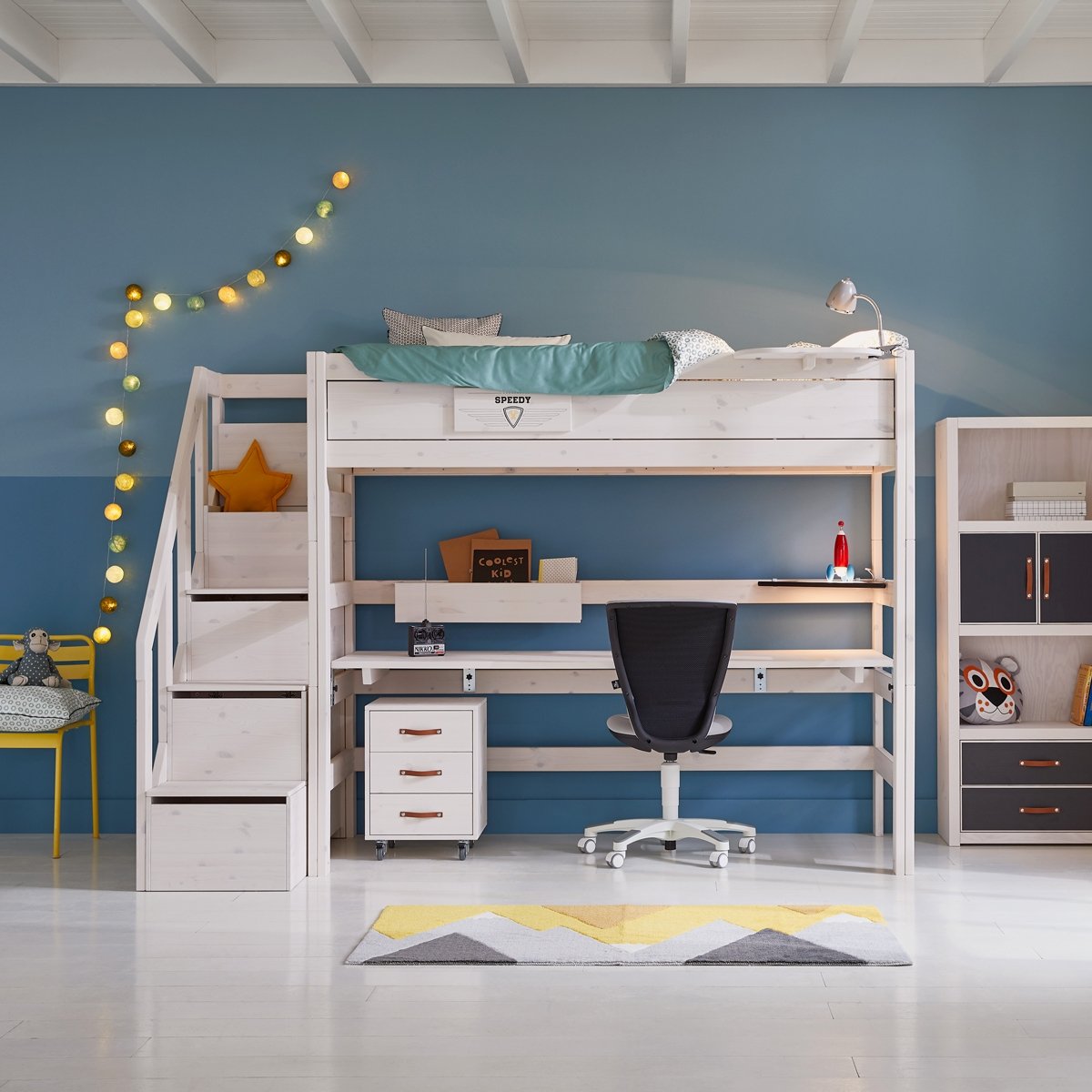 Kinderhochbett Stockbett mit store Treppe, Etagenbett, Jugendzimmer