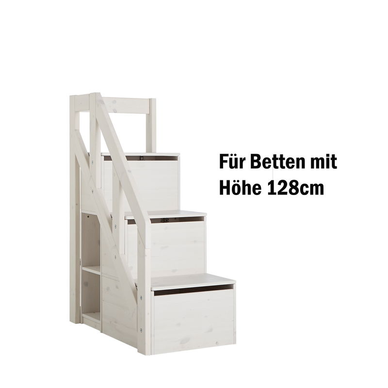 Treppe mit Geländer für halbhohe Betten, whitewash (H 128cm) Treppe mit Geländer für halbhohe Betten, whitewash (H 128cm)