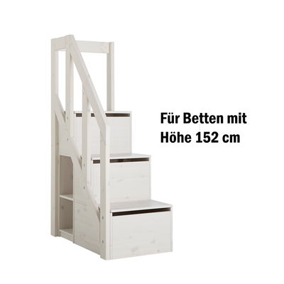 Treppe mit Geländer für mittelhohe Betten, whitewash (H 152cm) Treppe mit Geländer für mittelhohe Betten, whitewash (H 152cm)