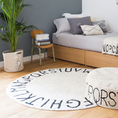 Waschbarer Teppich Round ABC Natural-Black  Waschbarer Teppich Round ABC Natural-Black