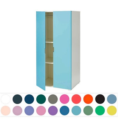 Kinder-Kleiderschrank mit farbigen Türen (Korpus weiß oder snowwhite), H 140 [Farbe: Manis Silver 23]