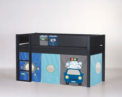 Manis-h halbhohes Spielbett Frej in anthrazit, Spielvorhang und Taschen sowie Matratze sind extra Zubehör Manis-h halbhohes Spielbett Frej in anthrazit, Spielvorhang und Taschen sowie Matratze sind extra Zubehör