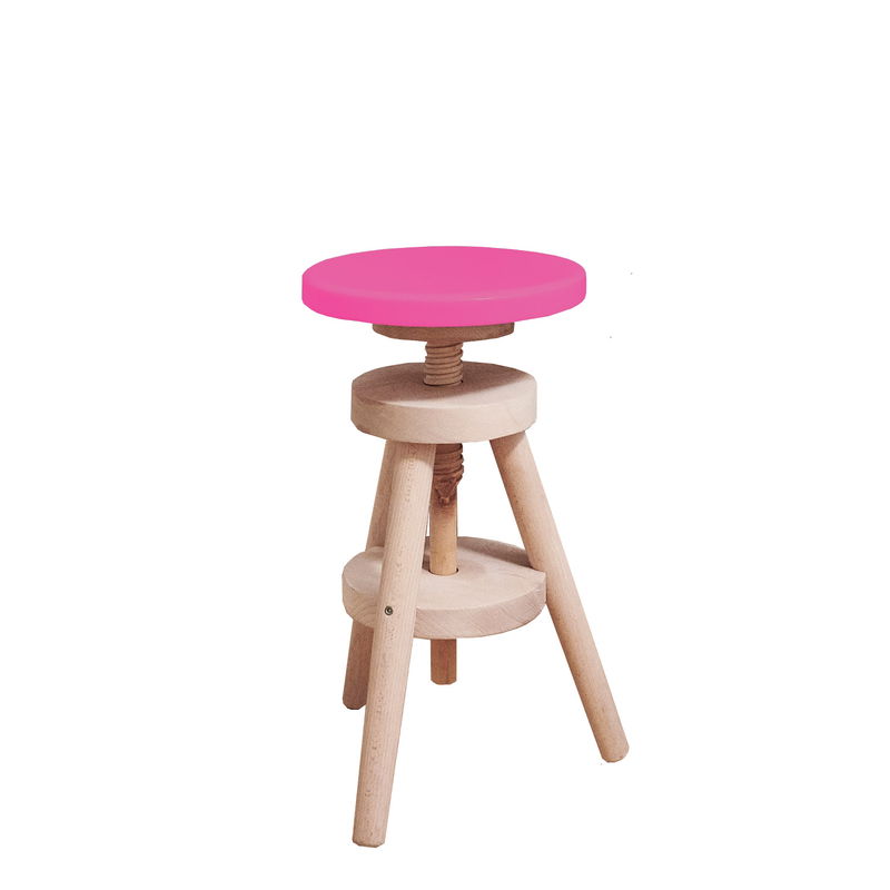 Retro Hocker in pink/Buche, höhenverstellbar Retro Hocker in pink/Buche, höhenverstellbar