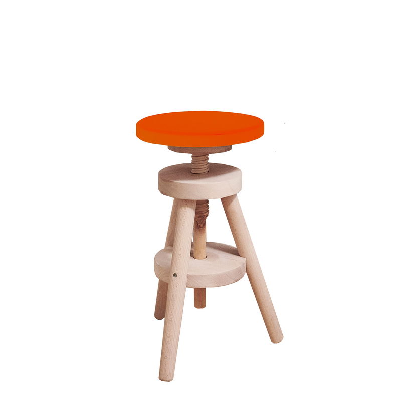 Retro Hocker in orange/Buche, höhenverstellbar Retro Hocker in orange/Buche, höhenverstellbar