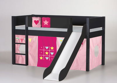 Manis-h Spielbett Loke mit Rutsche in anthrazit, Beispiel mit Spielvorhang Tic Tac Toe (Vorhang, Taschen und Matratze sind extra Zubehör) Manis-h Spielbett Loke mit Rutsche in anthrazit, Beispiel mit Spielvorhang Tic Tac Toe (Vorhang, Taschen und Matratze sind extra Zubehör)
