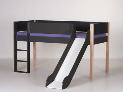 Manis-h Spielbett Loke mit Rutsche in anthrazit/natur  Manis-h Spielbett Loke mit Rutsche in anthrazit/natur