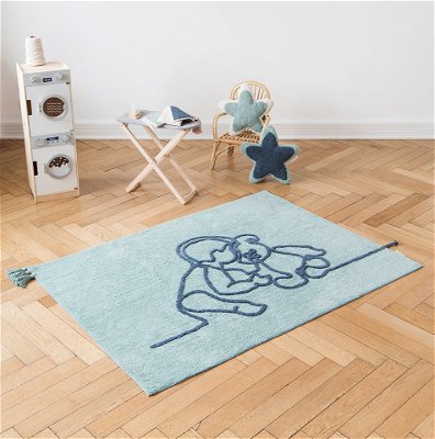Teppich Line Art - Junge mit Teddybär, 120 x 170 cm