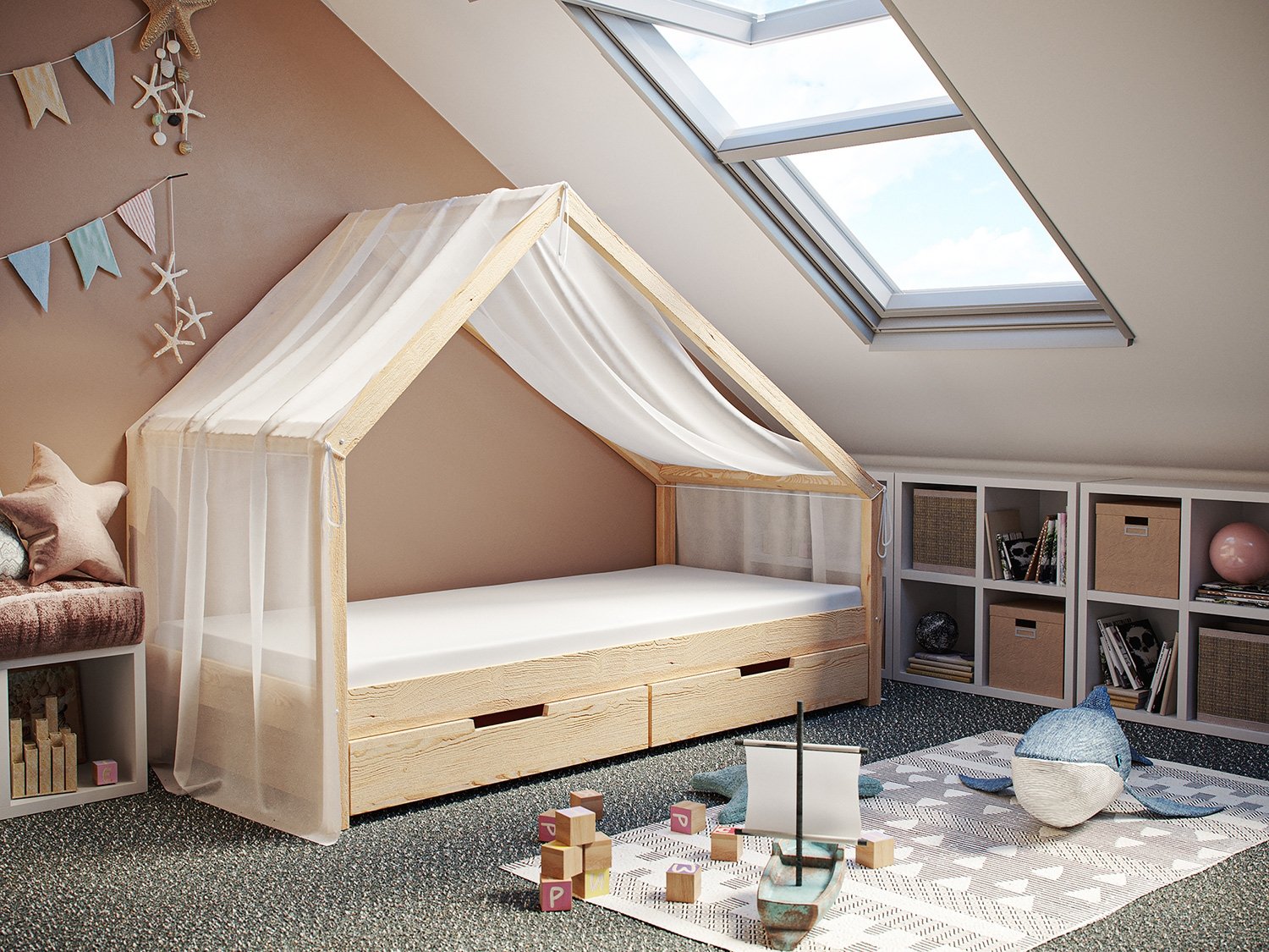 Stoffdach Betthimmel Hausbett Milo (Größe: 140 x 200 cm, transparent)