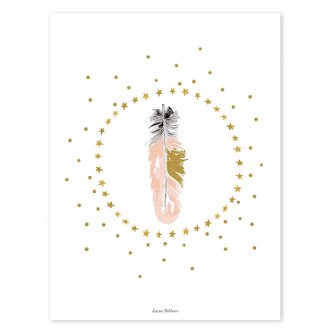 Poster - Flamingo, Feder und Sterne