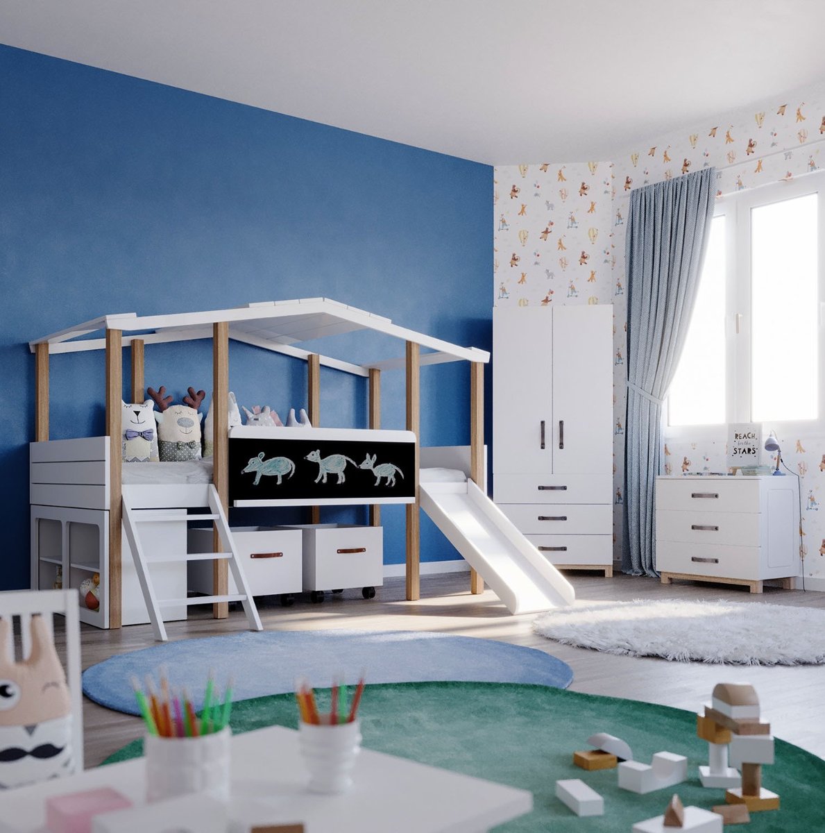 Kinderzimmer Cory mit Hausbett x 200 cm 90