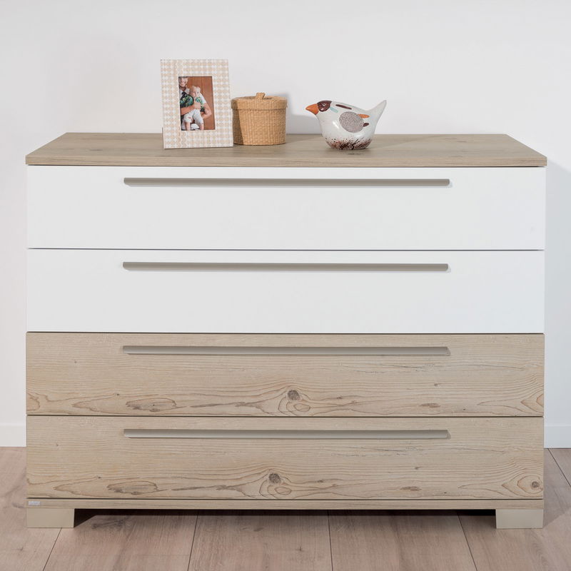 Carlo Kommode, Beispiel mit 2 Schubkästen in Kreideweiß, 2 Schubkästen in Fichte-Vintage Carlo Kommode, Beispiel mit 2 Schubkästen in Kreideweiß, 2 Schubkästen in Fichte-Vintage