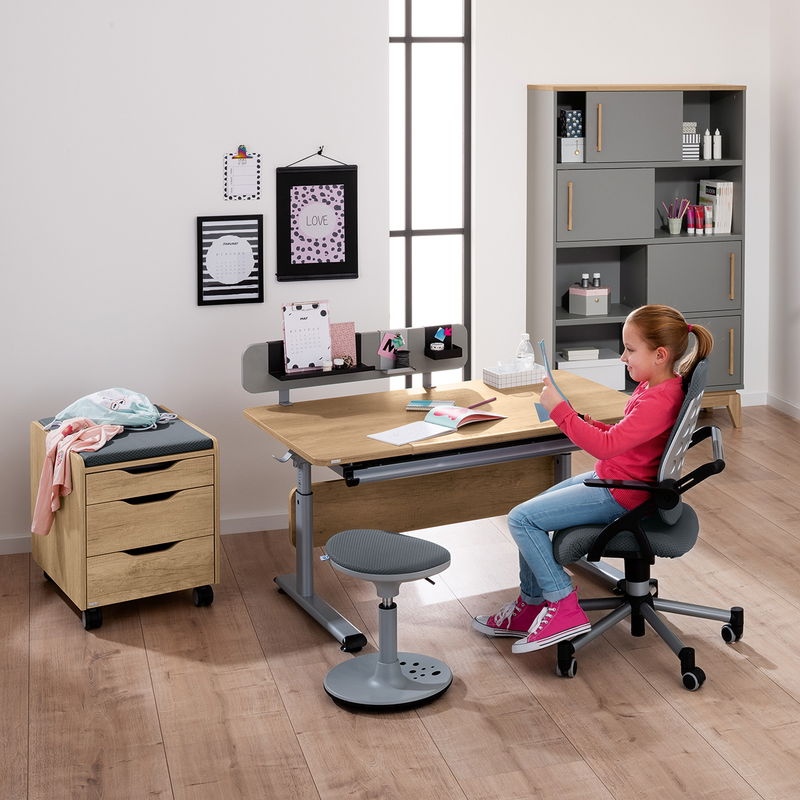 Paidi Schreibtisch Diego, Gestell silber, Tischplatte Eiche-Nebraska-Nachbildung Paidi Schreibtisch Diego, Gestell silber, Tischplatte Eiche-Nebraska-Nachbildung