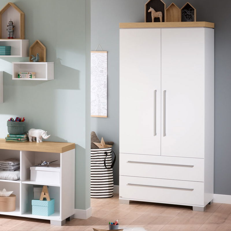 Kira Kleiderschrank 2-türig/2 Schubladen in 2 Farben Kira Kleiderschrank 2-türig/2 Schubladen in 2 Farben