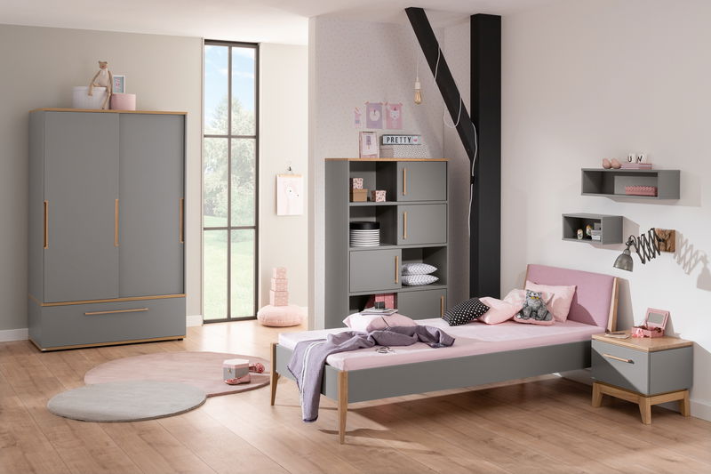 Traumliege Sten mit Kopfpolsterung, Eiche teilmassiv / Schiefergrau, in vielen Größen Traumliege Sten mit Kopfpolsterung, Eiche teilmassiv / Schiefergrau, in vielen Größen