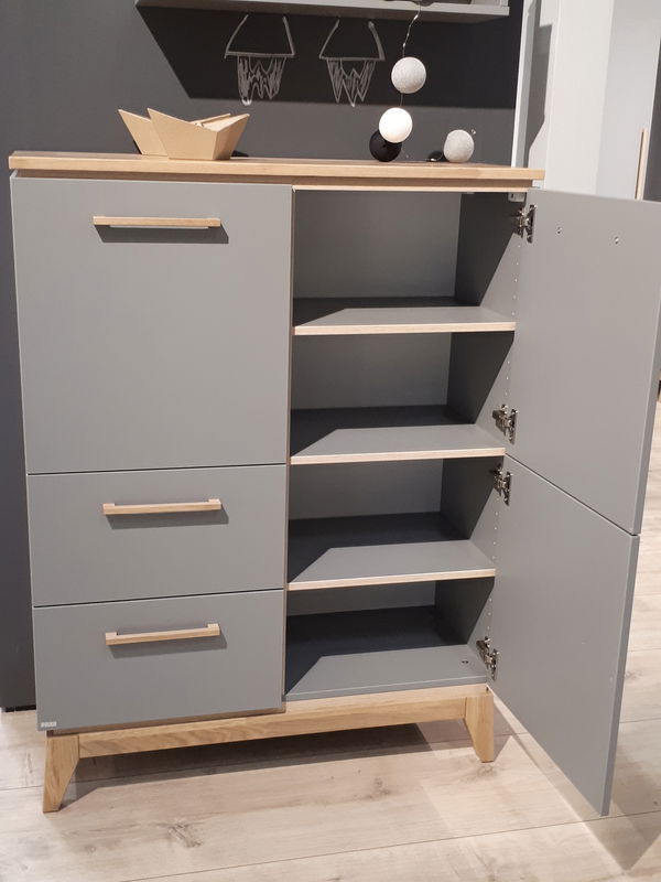Paidi Neu 2018: Highboard Sten in schiefergrau/Eiche massiv