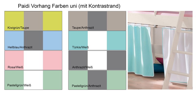 Spielvorhänge zweifarbig (für 120/125 cm Betten und 160 cm Etagenbetten) Spielvorhänge zweifarbig (für 120/125 cm Betten und 160 cm Etagenbetten)