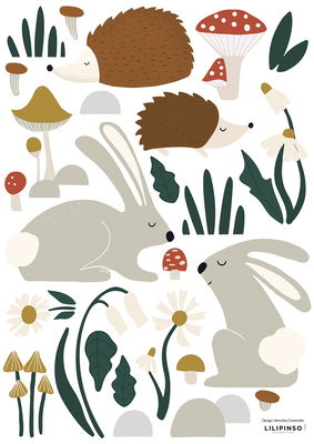 Wandsticker - Hedgehogs, Rabbits, Plants Wandsticker - Hedgehogs, Rabbits, Plants