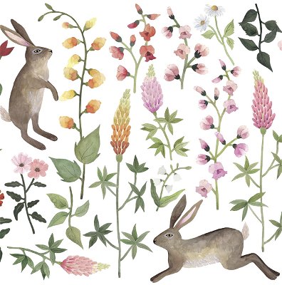Wandsticker - Rabbits and Flowers
