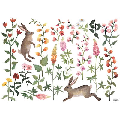 Wandsticker - Blumenwiese mit Hasen (L / 64 x 90 cm) Wandsticker - Blumenwiese mit Hasen (L / 64 x 90 cm)