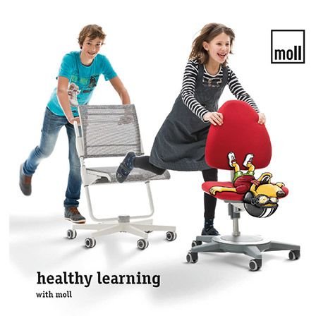 a girl and a boy moving their Moll deskchairs